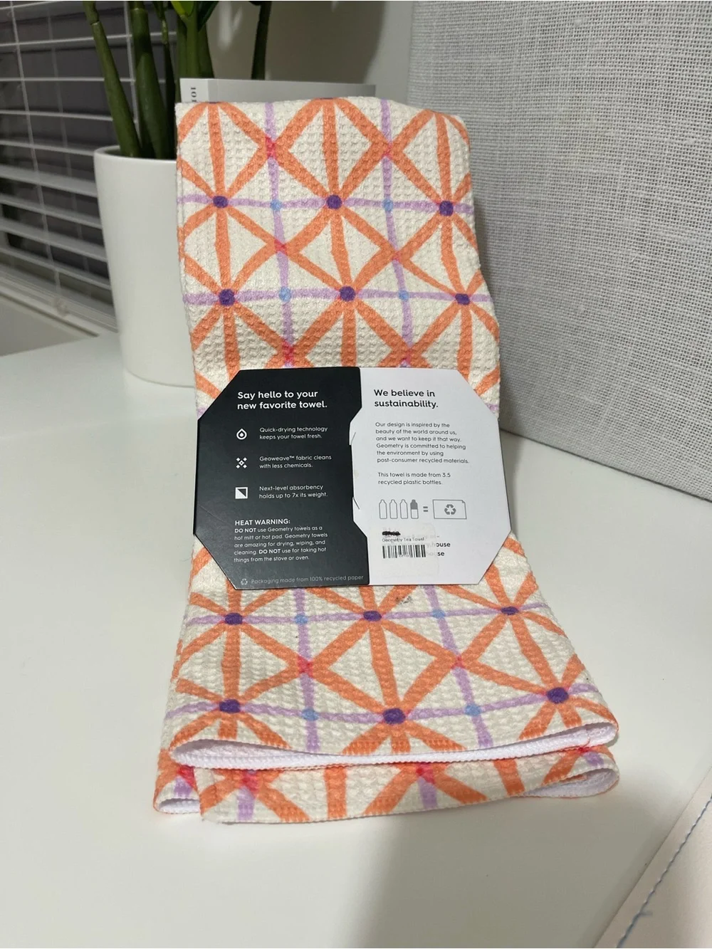 nwt GEOMETRY kitchen tea hand towels Orange